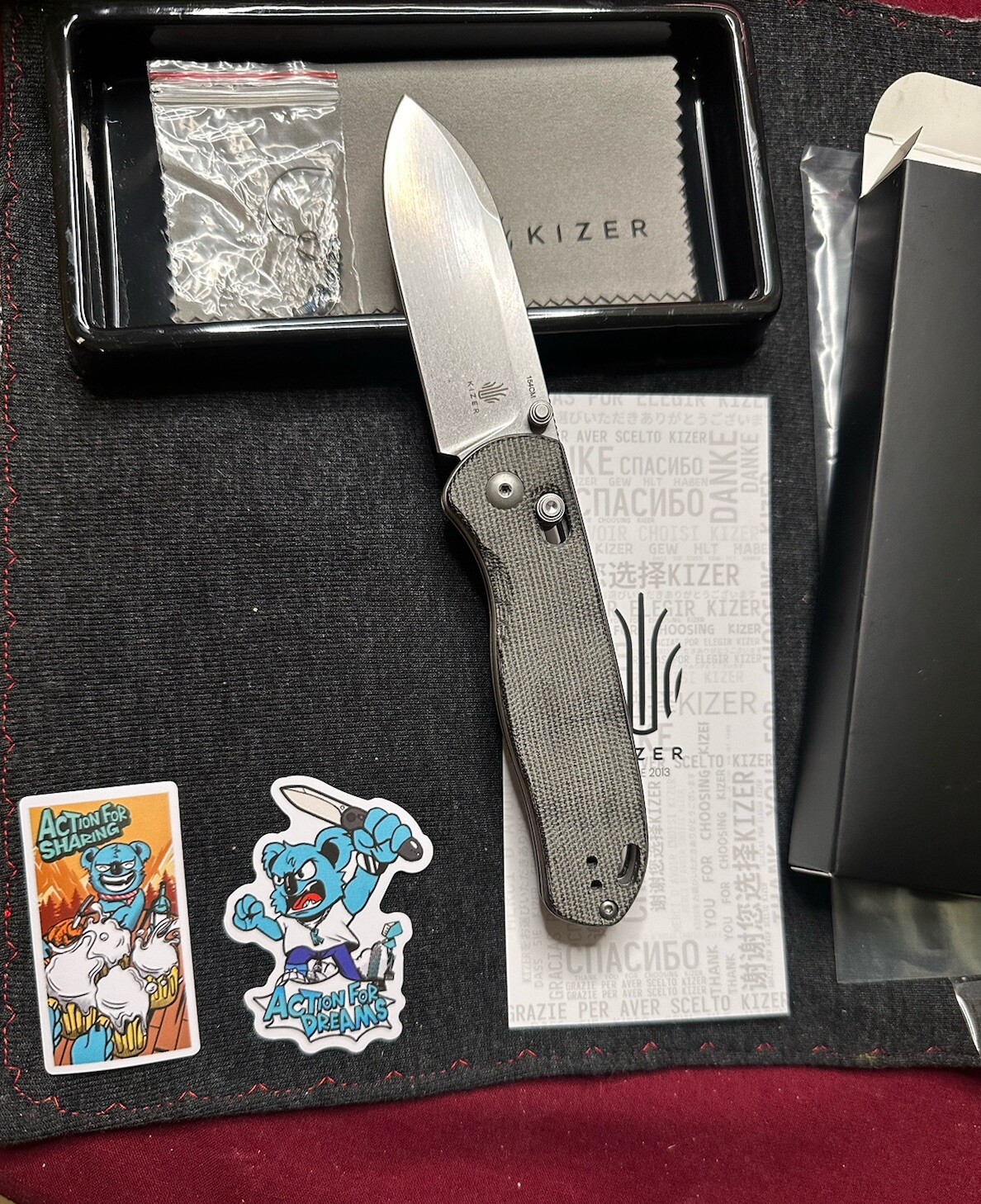 Kizer Drop Bear EDC Knife Black Micarta Handle 154CM Steel Pocket Knife V3619C3