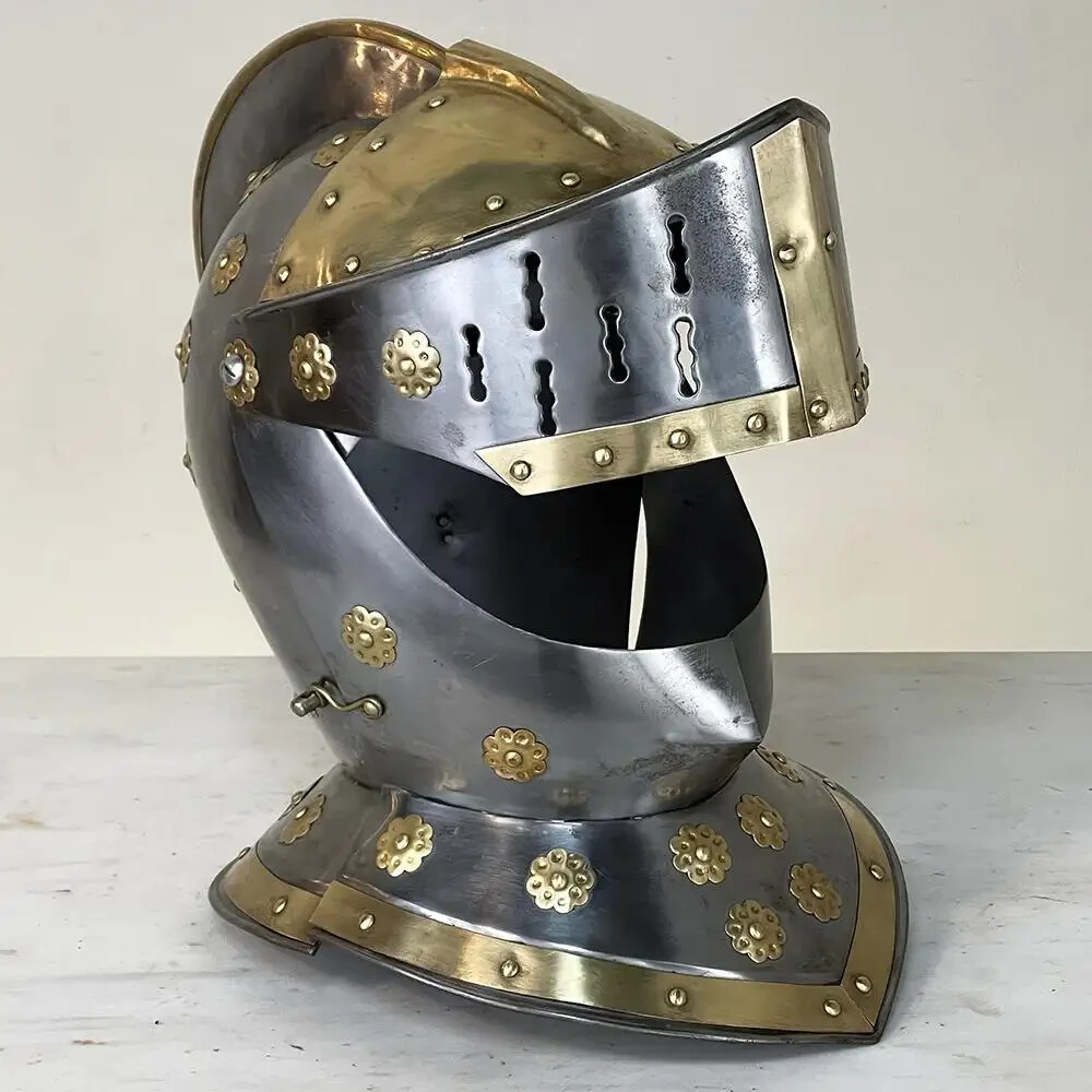 Vintage French Medieval Knight’s Helmet in Brass for Best gift
