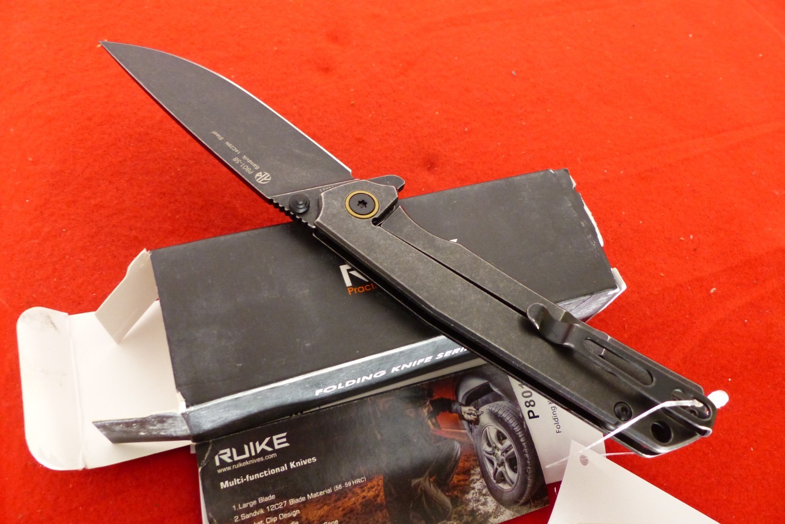 RUIKE P801 Frame Lock Knife Stainless Steel (3.5″ Black Stonewash) P801-SB NEW