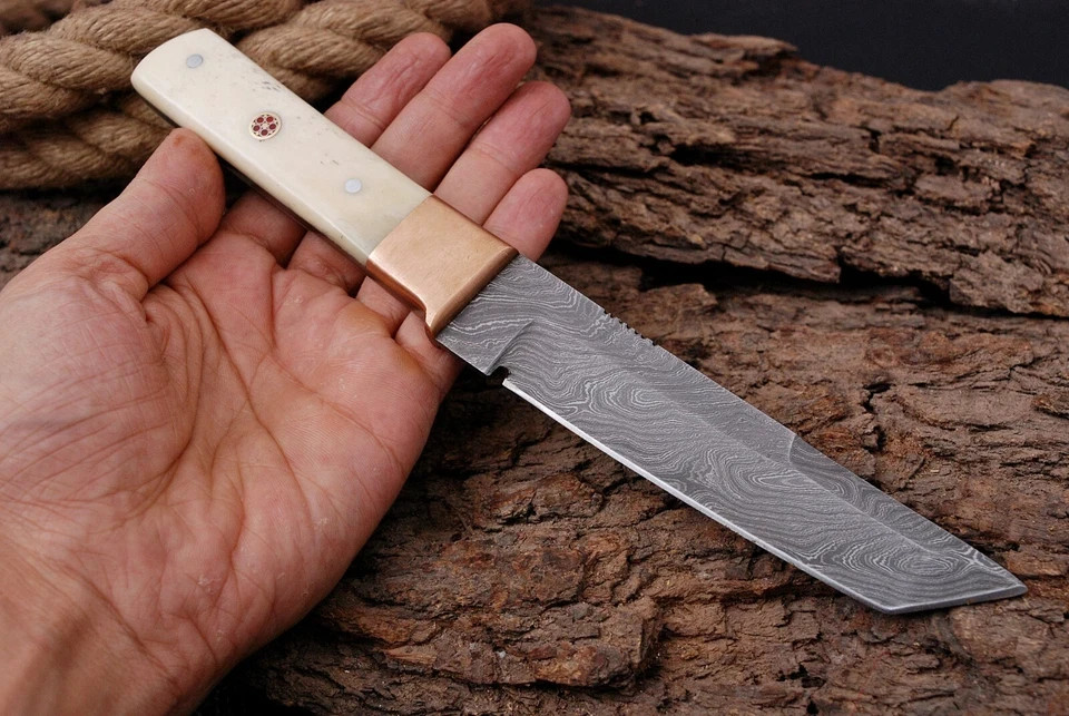 Custom Hand Made Forged Damascus Steel Fix Blade Hunting Tanto Knife UU 2005