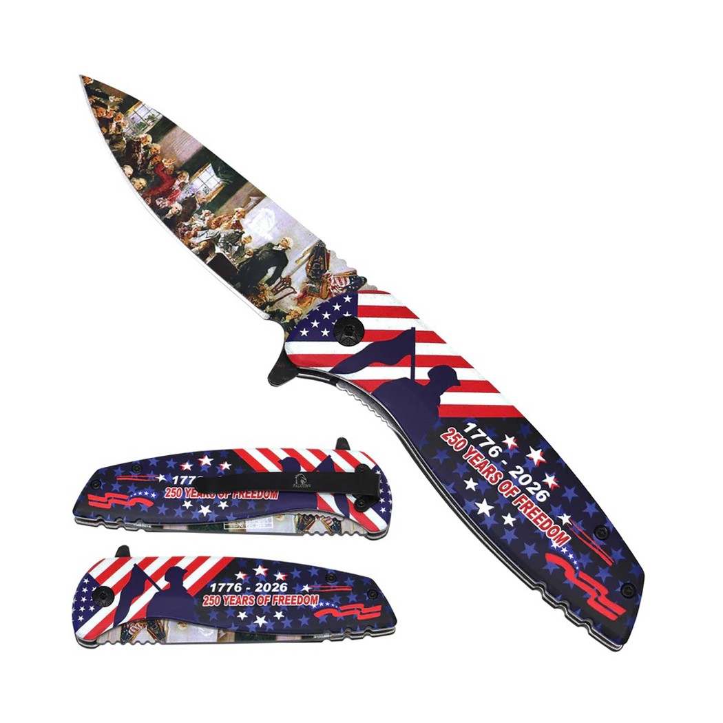 7.5″ USA 250th Anniversary 3D Aluminum Handle Spring Assisted Folding Knife Wit