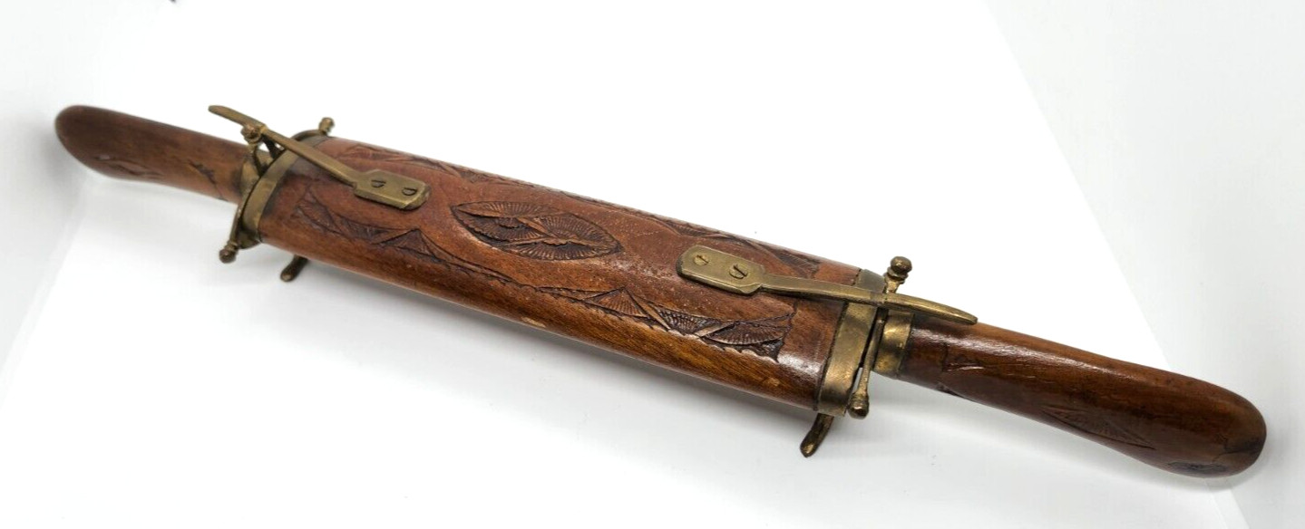 Decorative Knife Carving Set In Wooden Hand Carved & Brass Casing VTG India