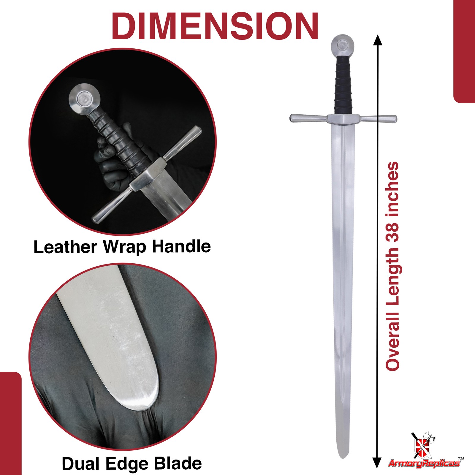 Hand Forged Arming Sword 36.75″ Full Tang EN45 Carbon Steel Reenactment Scabbard
