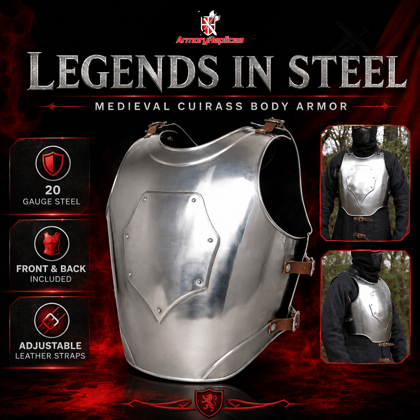 Legends in Steel Medieval Cuirass Body Armor Breastplate Back Plate Set LARP
