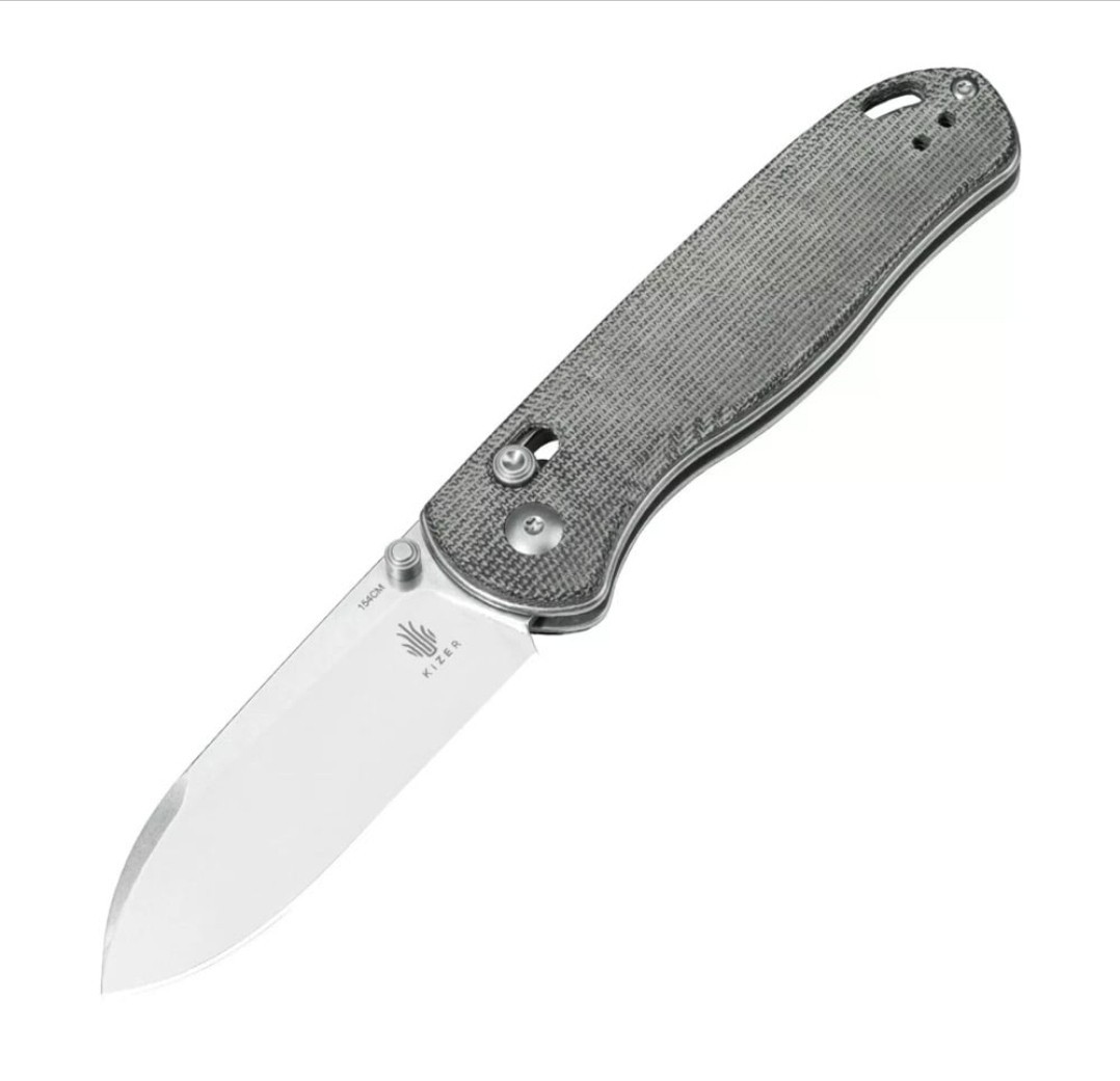 Kizer Drop Bear Folding Knife Gray Micarta Handle 154CM Plain Edge V3619C3
