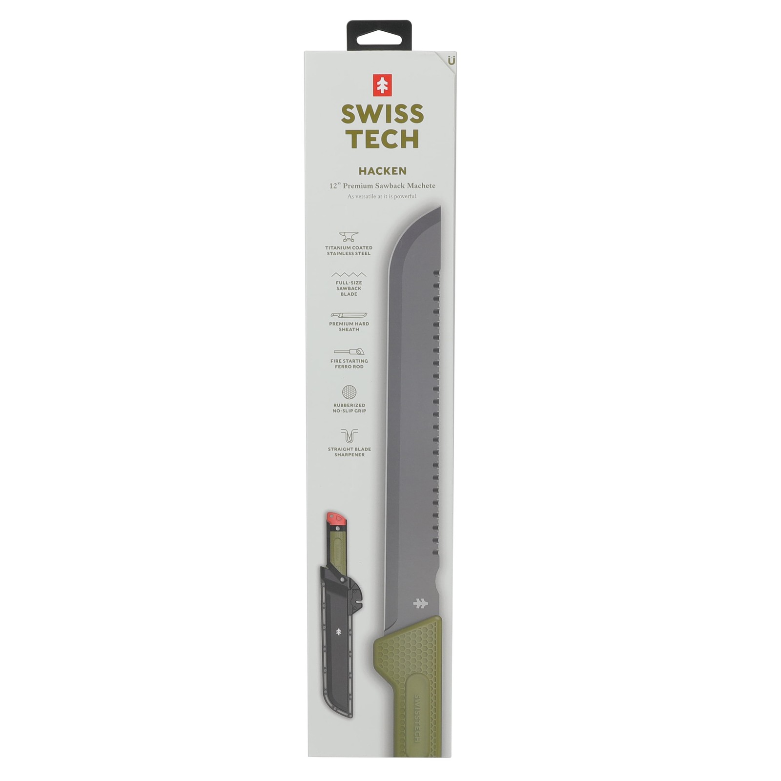 Swiss Tech 18-inch Sawtooth Machete, Titanium-Coated Stainless Steel Blade