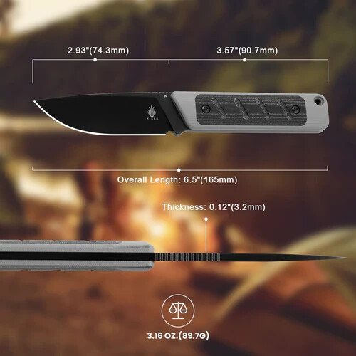 Kizer Smolt Drop Point Fixed Blade Knife 3V Blade G10+Micarta Handle 1063A1