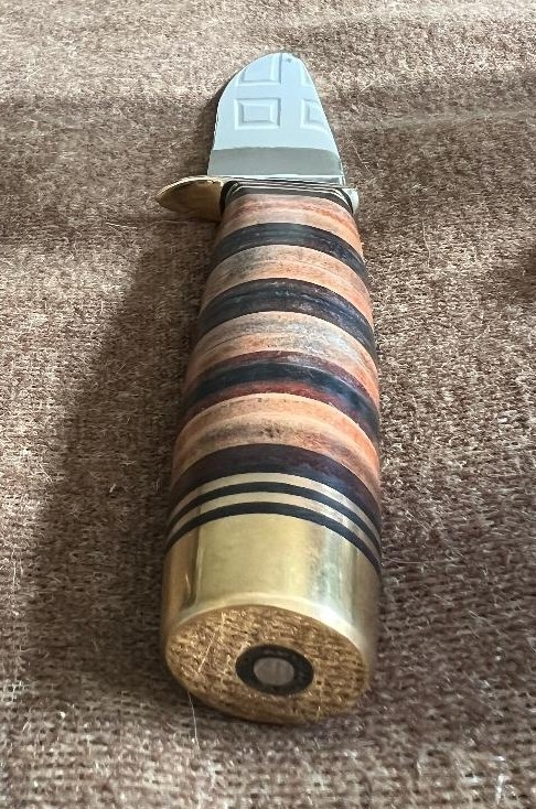 Handmade Straight Edge Hunting Knife: 440c Stainless Steel, Stacked Leather Grip
