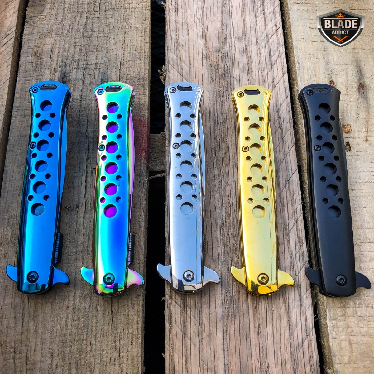 9″ SPRING ASSISTED TACTICAL STILETTO Folding POCKET KNIFE Blade Open Stainless