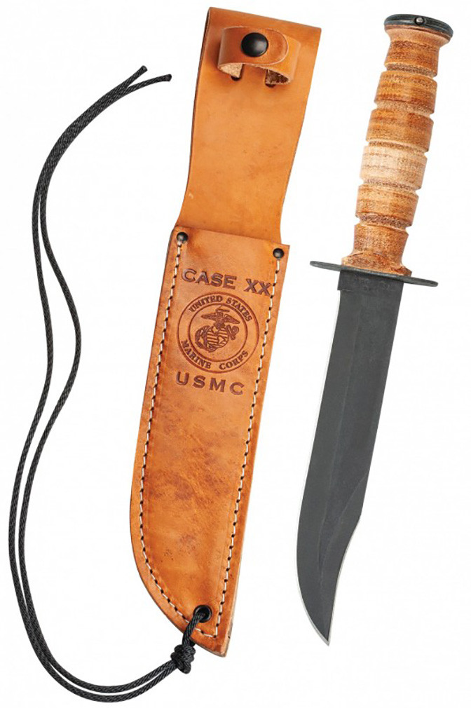 CASE XX KNIVES USMC GROOVED LEATHER KNIFE CS W/LEATHER SHEATH USMC (334) POCKET