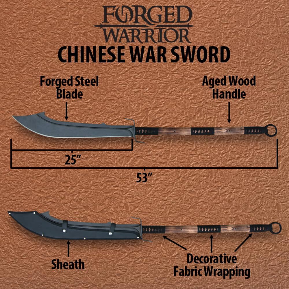 Forged Warrior Chinese War Sword | 1/2″ Thick Steel Blade | Includes Sheath