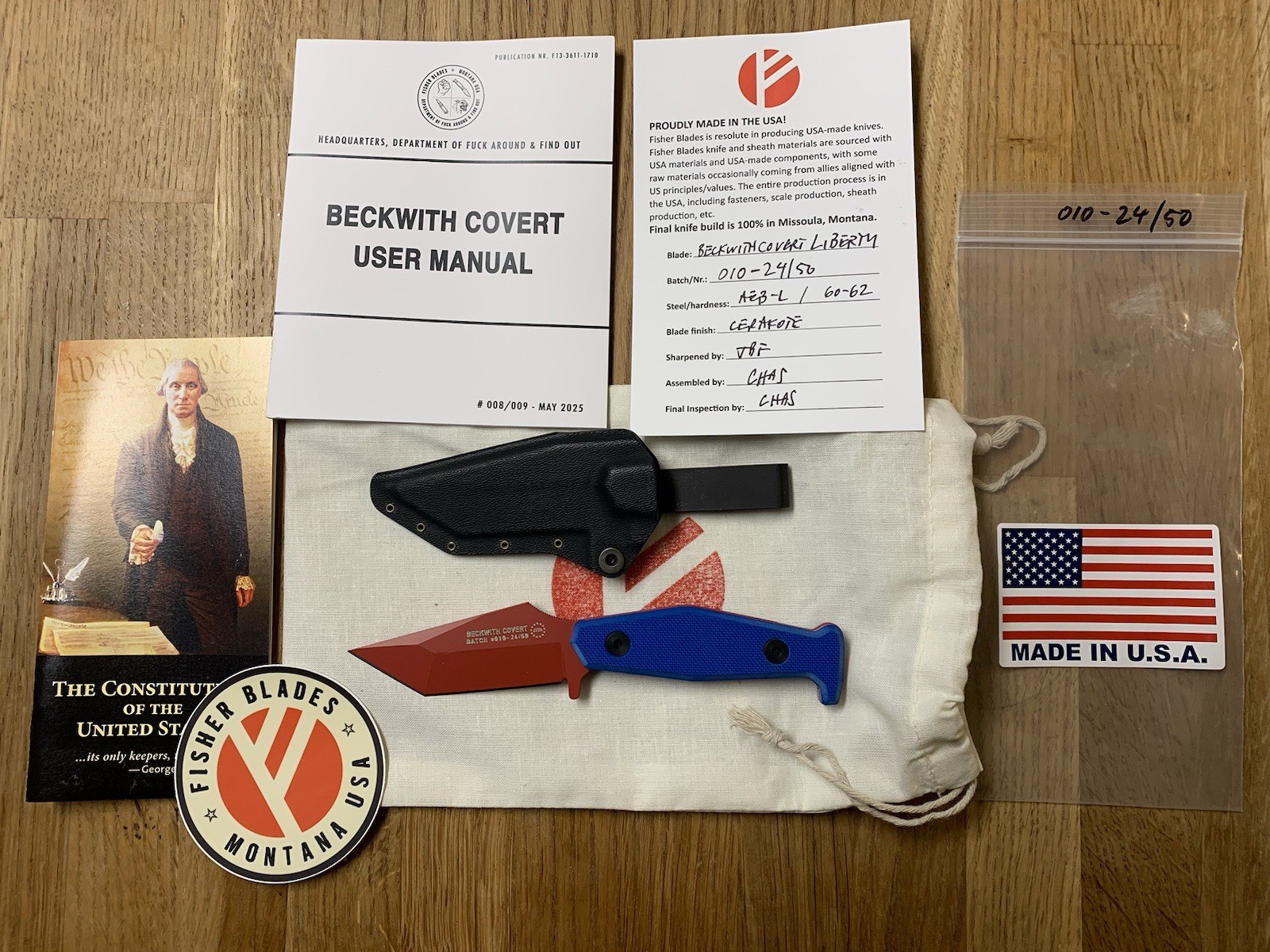 Fisher Blades Beckwith Covert Batch #10 24/50 Liberty Edition Red White Blue New
