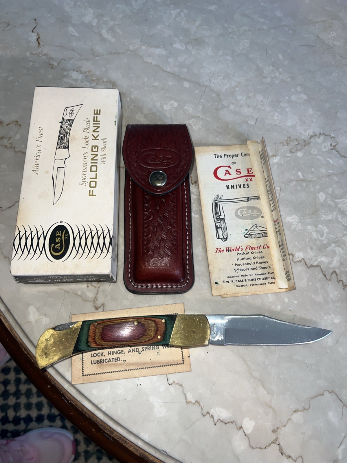 Very Rare Case XX Lock Blade 2159-LSSP Folding Knife, Sheath & Box Number 177