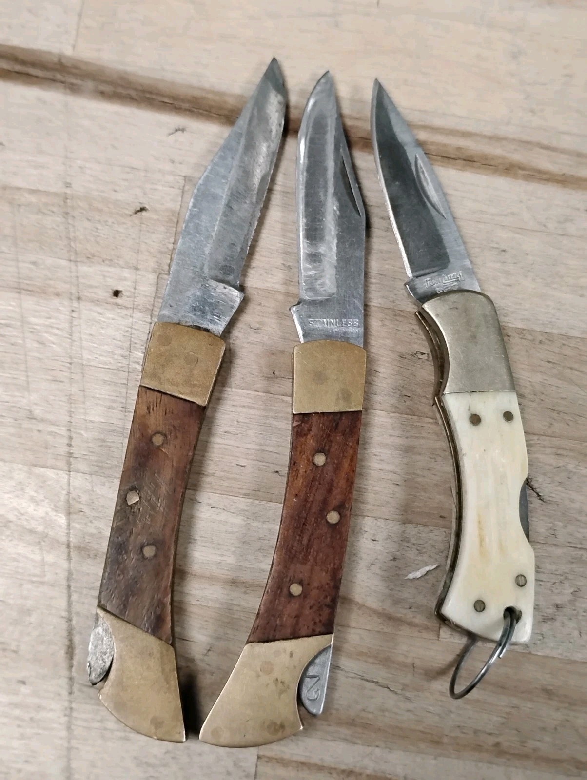 3 Vintage Brass And Wood/Bone With Pretty Nice Blades Lot