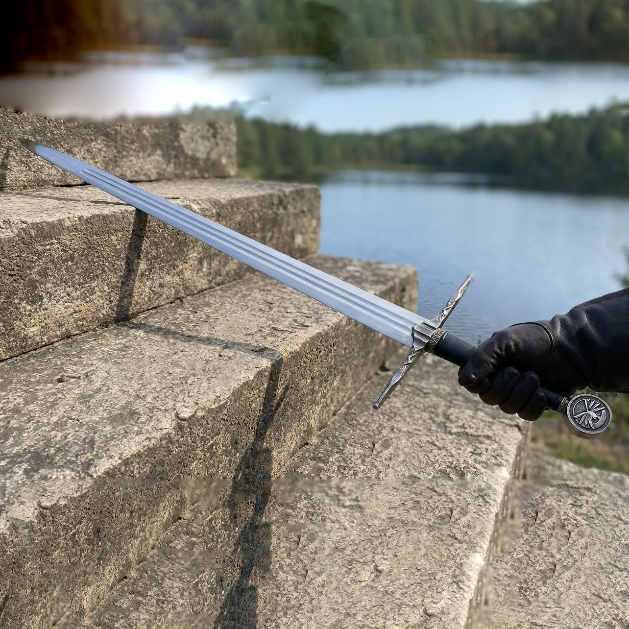 Geralt of Rivia 38″ Handmade White Wolf Sword Movie Stainless Steel Replica