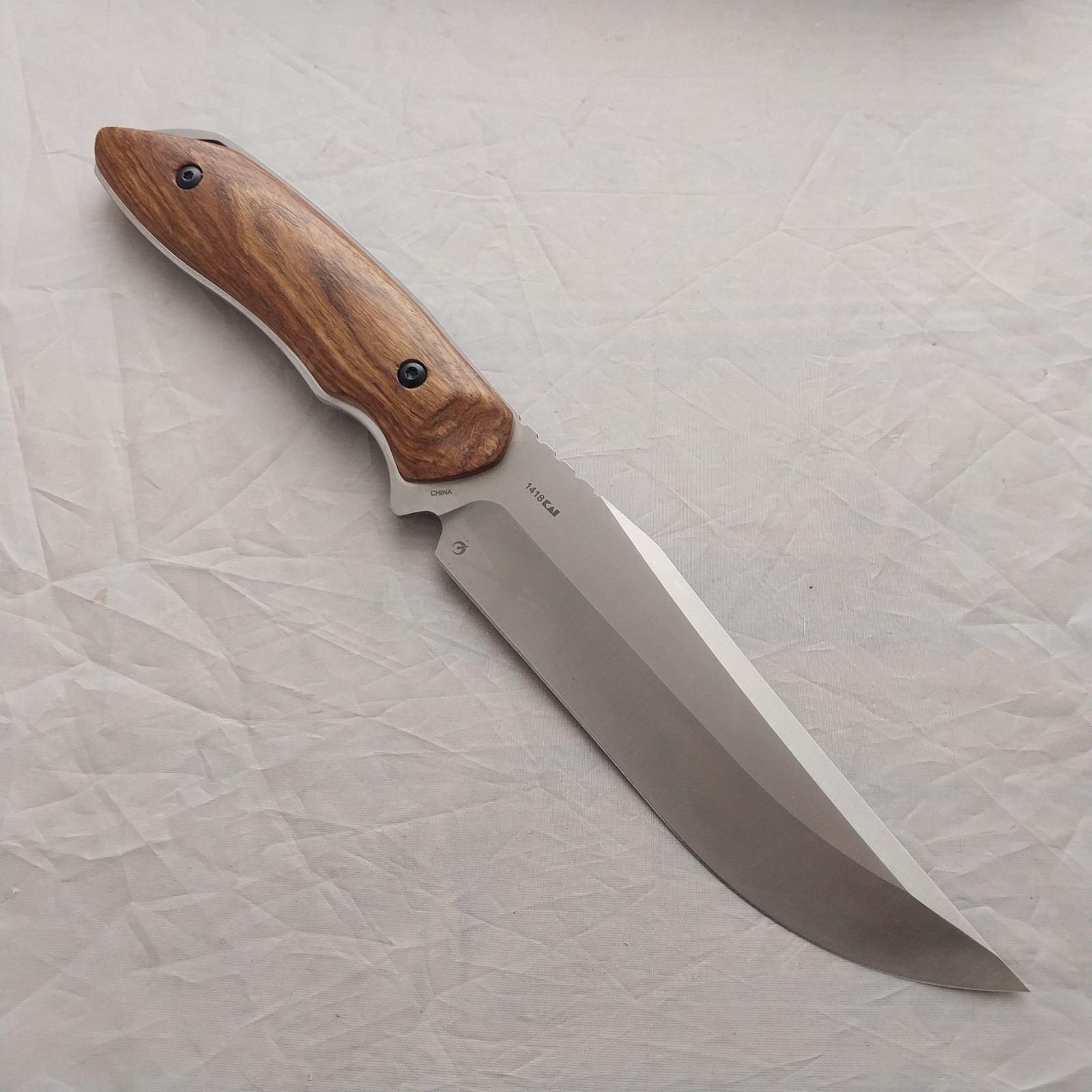 Kershaw Large Hunting Wood Stainless Steel Fixed Blade Knife w/ Sheath 1418