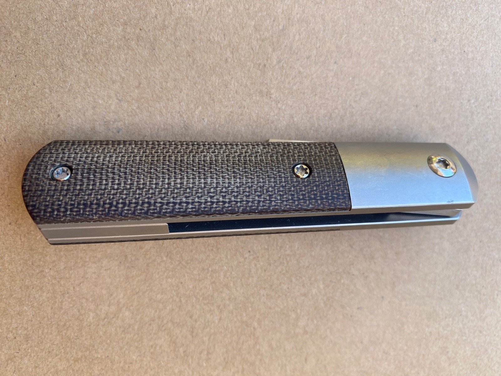 Pena X Series Titanium M390 Brown Micarta Overall 6.5″