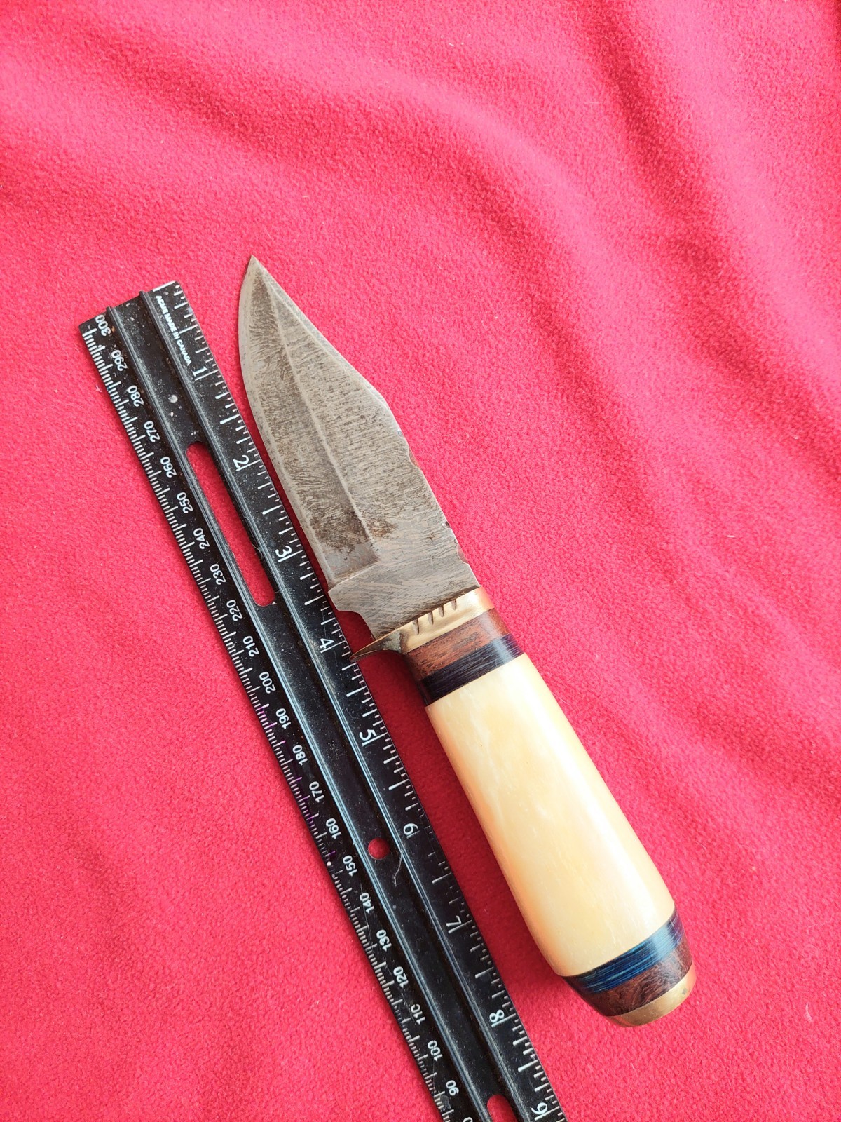 8.5″ Handmade Every Day Carry , Damascus Steel, Bone Grip & Leather Sheath