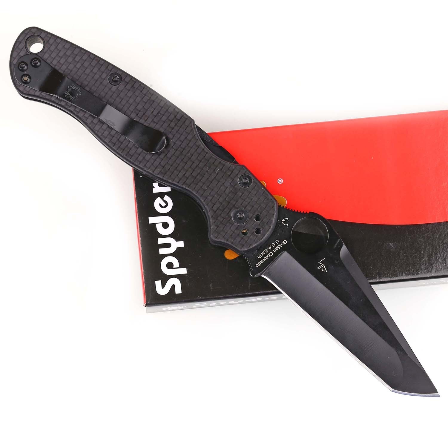 Carbon Fiber G10 Tanto Black Coated Blade One Hand Open Pocket Folding Knife C81