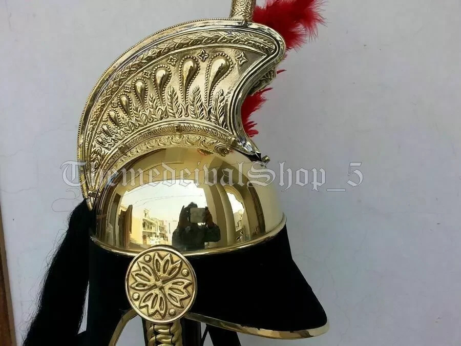 French Cuirassier Officer’s Napoleon Brass Helmet WITH STAND SCA HANDMADE SPARTA