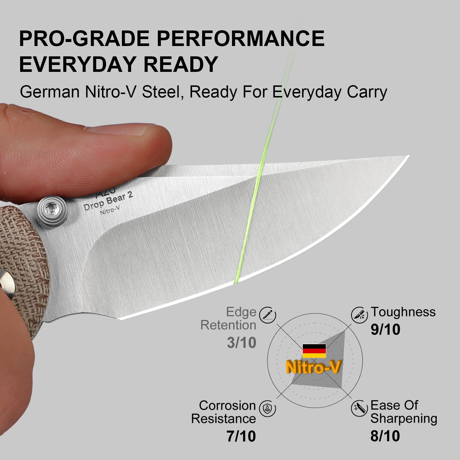 Kizer Drop Bear 2 Folding Pocket Knife Nitro-V Blade Micarta Handle V3619.2CC1