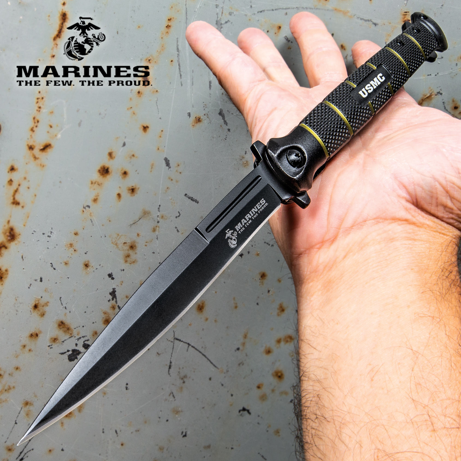12″ Extra Large USMC Marines Spring Assisted Open Folding Pocket Knife Stiletto
