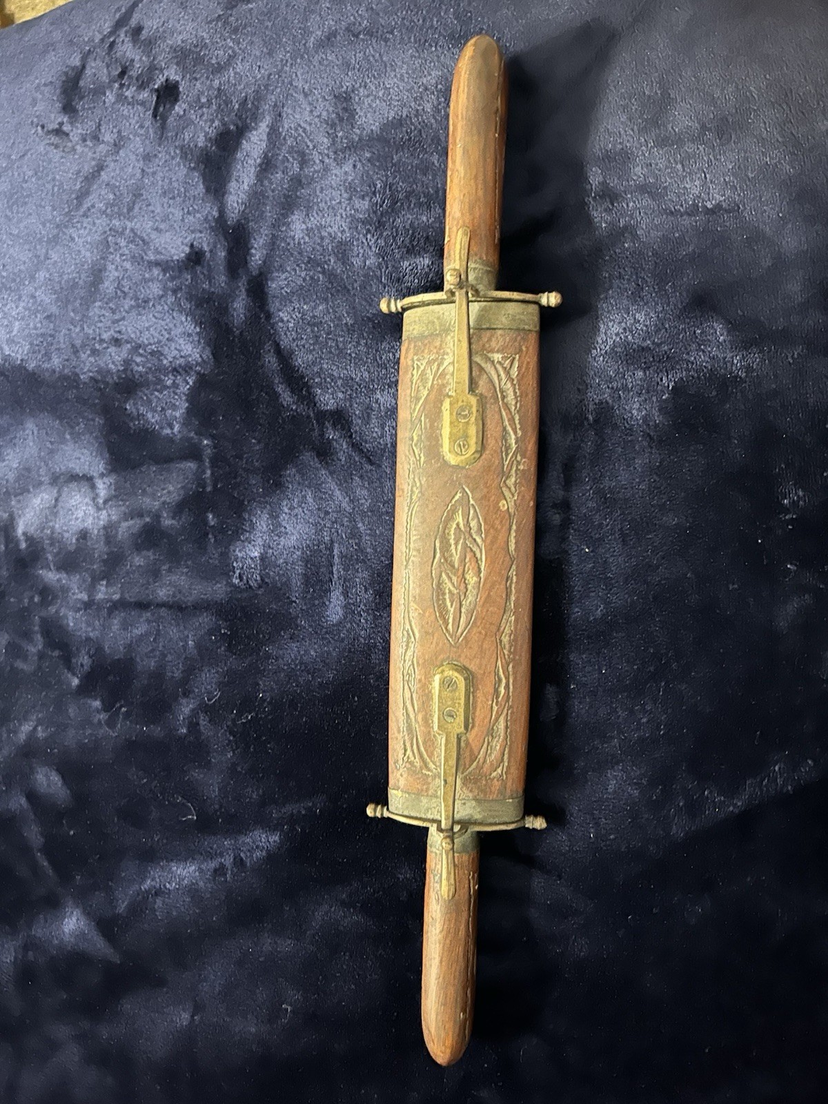 Antique Vintage Brass & Hand Carved Wood Sheath Carving Knife and Fork Set India