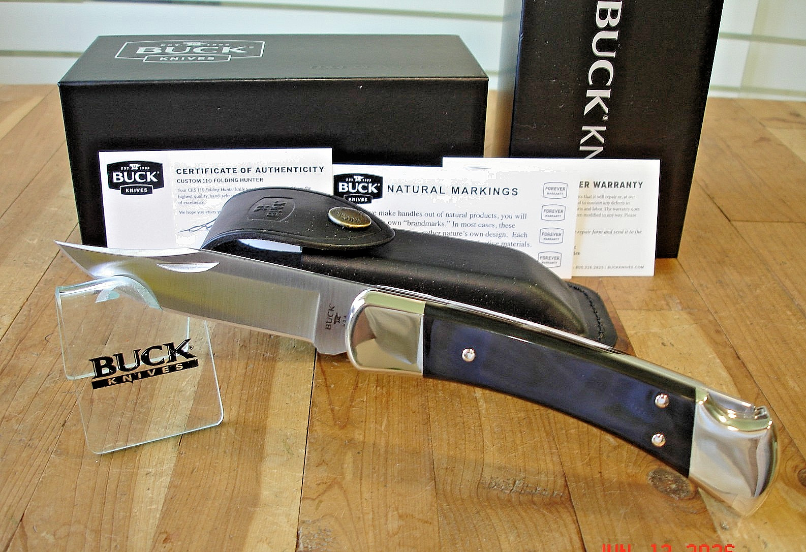 NIB BUCK KNIFE 110 HUNTER BOS MAGNACUT BLADE BLACK BUFFALO HANDLE NICKEL SILVER