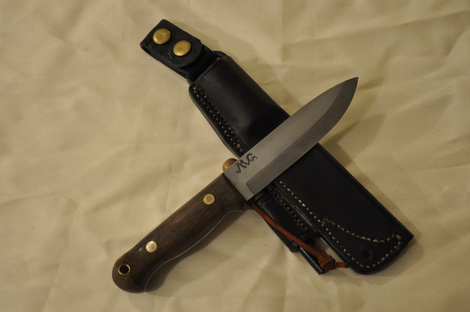 STRIKING MG Custom Knives MDL «Maximum» | Persimmon Handle | Leather Sheath USA