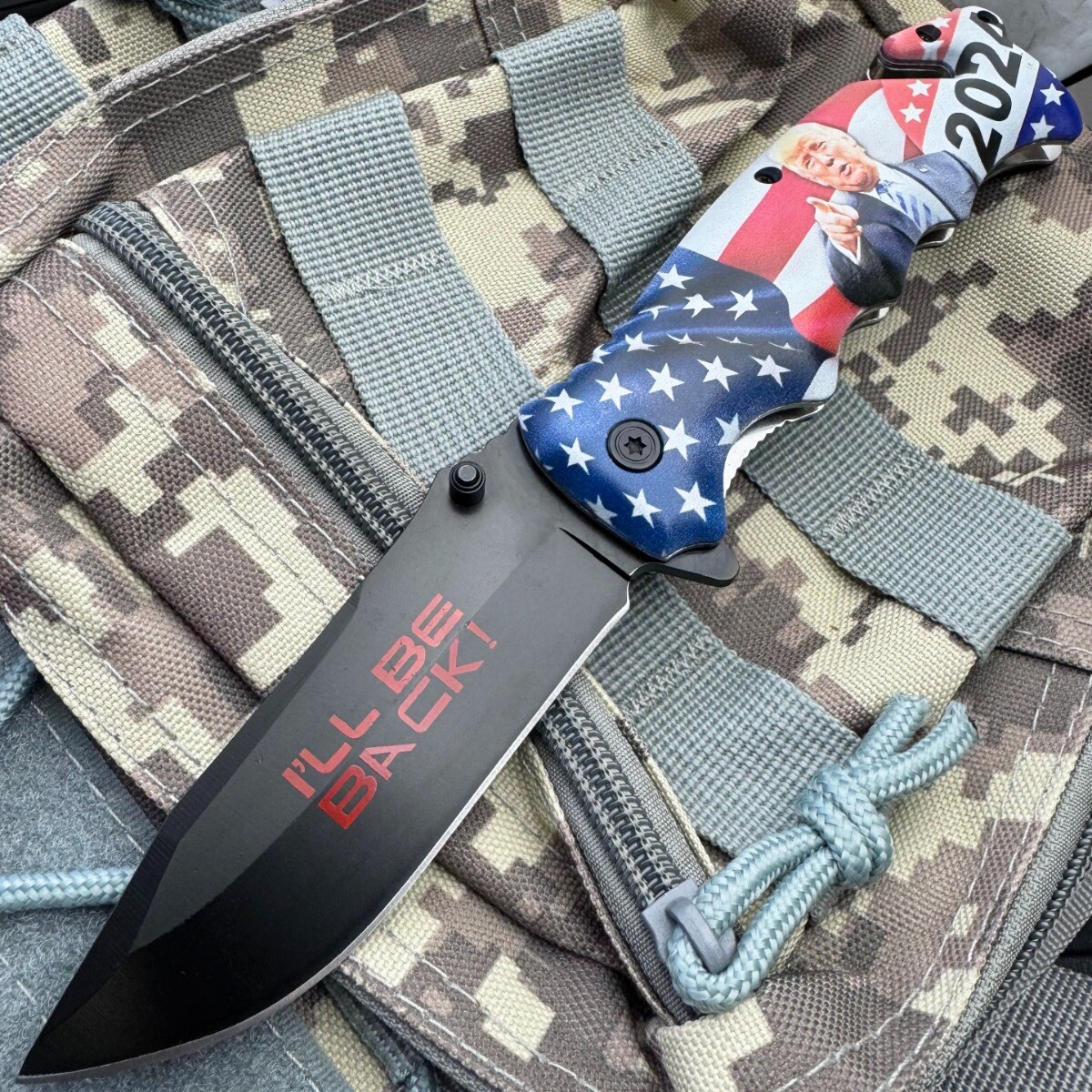 8.5″ Trump I’ll Be Back 2024 MAGA Spring Assisted Open Folding Pocket Knife NEW