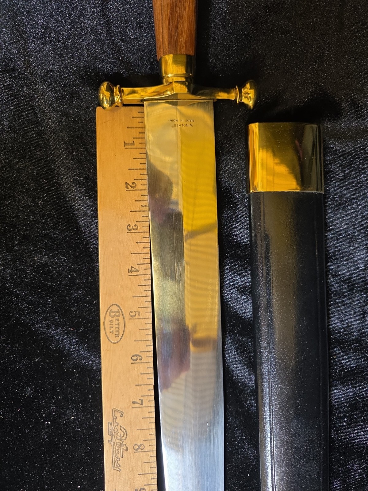 Vintage Windlass India Knife Wood Handle Leather Sheath 14″ Blade