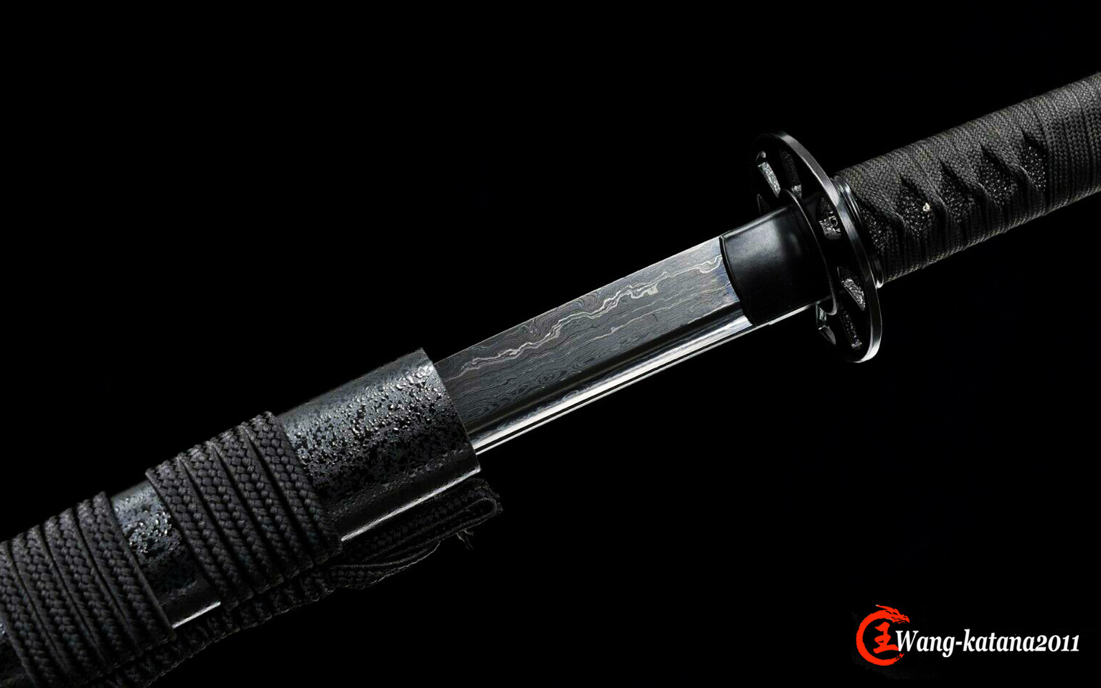 All Black Katana Damuscus Folded T10 Steel Functional Japanese Samurai Sword