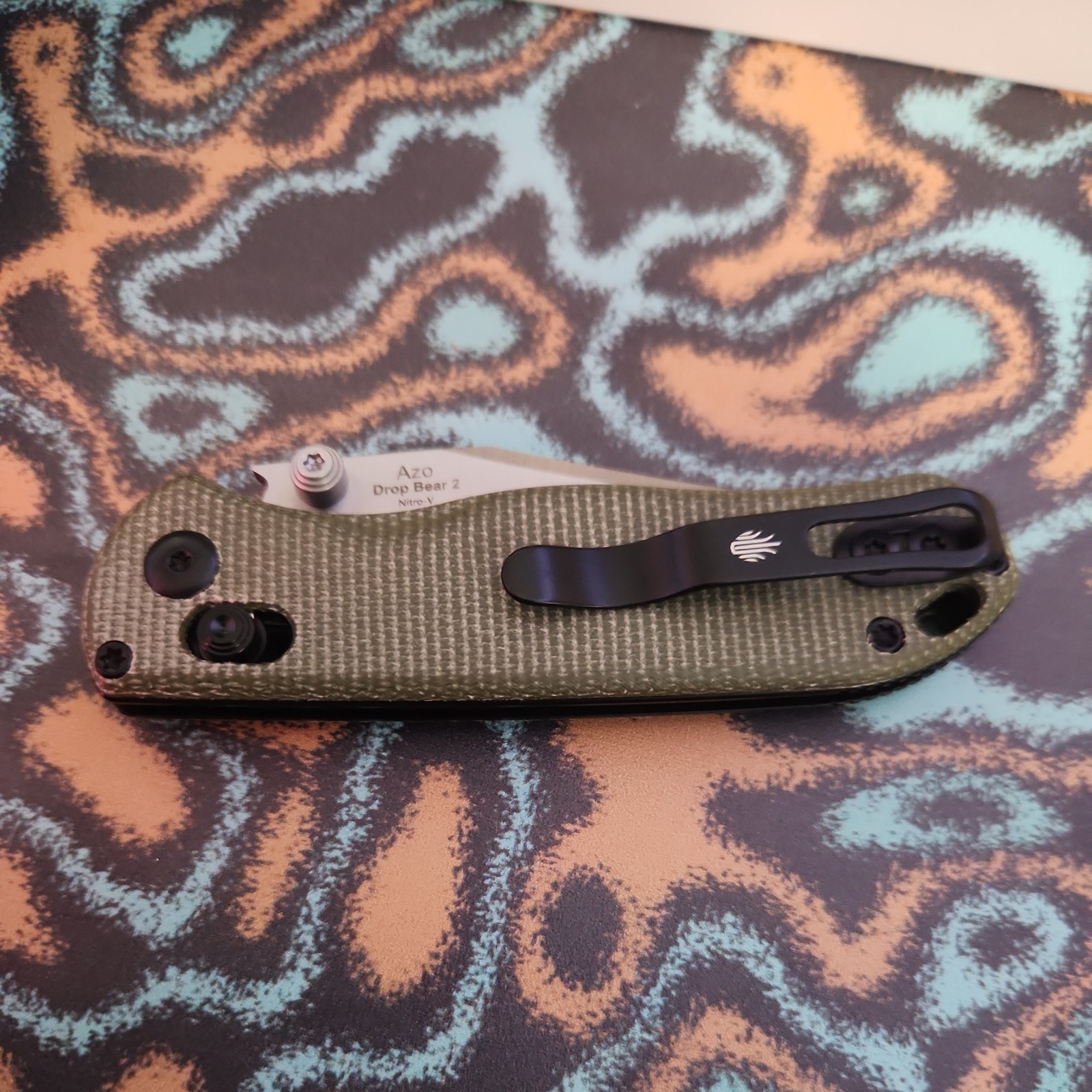 Kizer Cutlery Drop Bear 2 Green Micarta Folding Nitro-V Pocket Knife V36192KC1