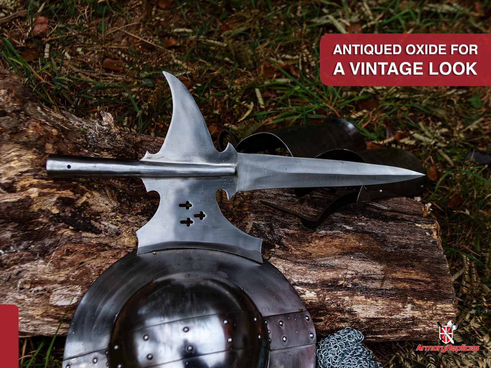 Medieval Halberd Head Carbon Steel Crusader Templar Spearhead Polearm Display