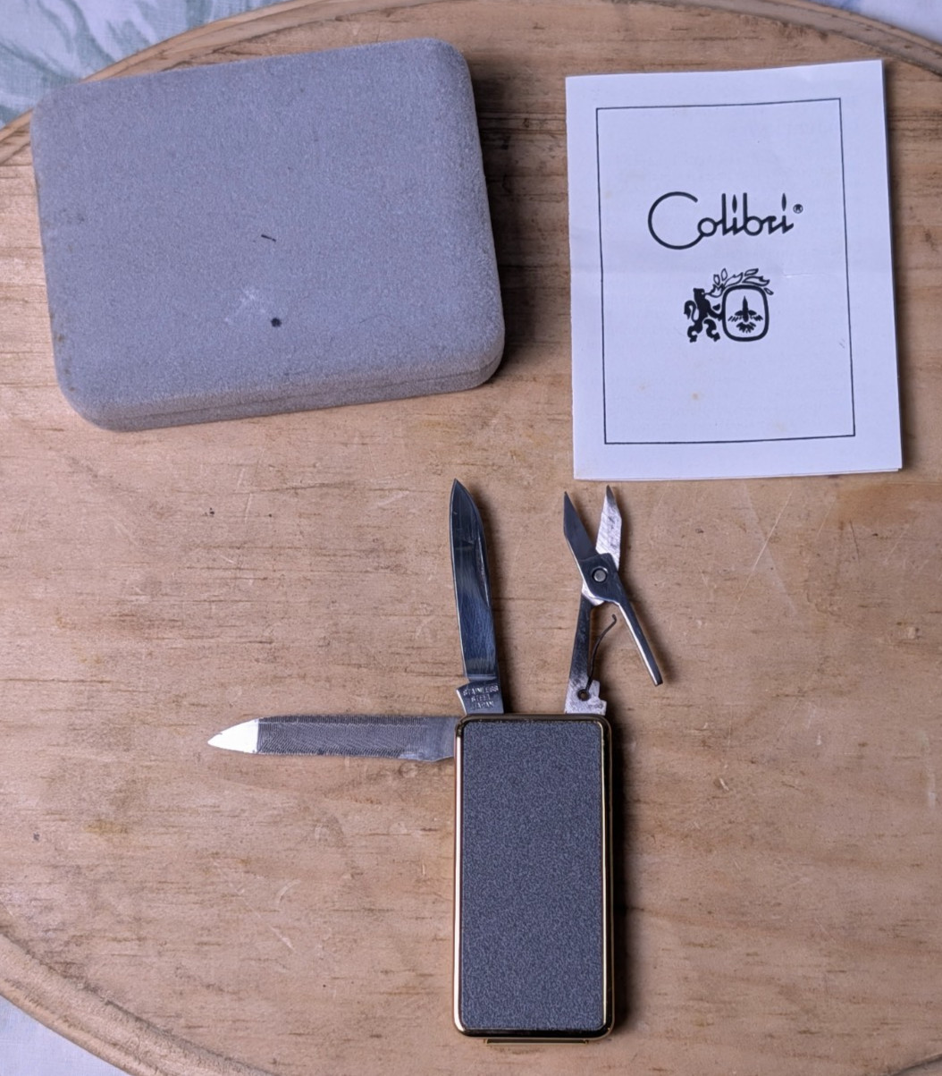 Vintage Colibri Sandstone Money Clip Pocket Knife Scissors Tools w/ Case JAPAN