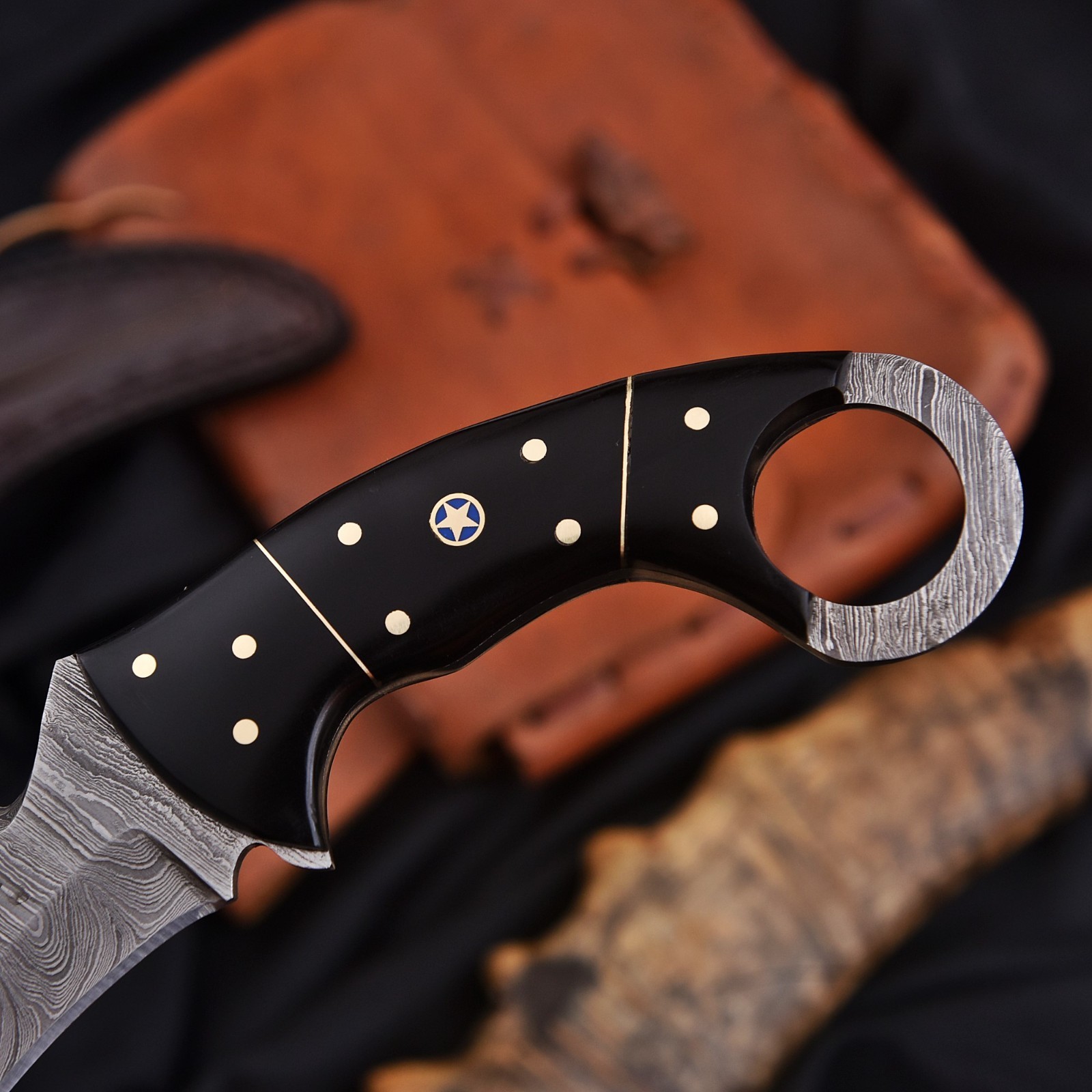 Handcrafted Damascus Karambit Knife Black Wood Hunting Survival Custom Sheath