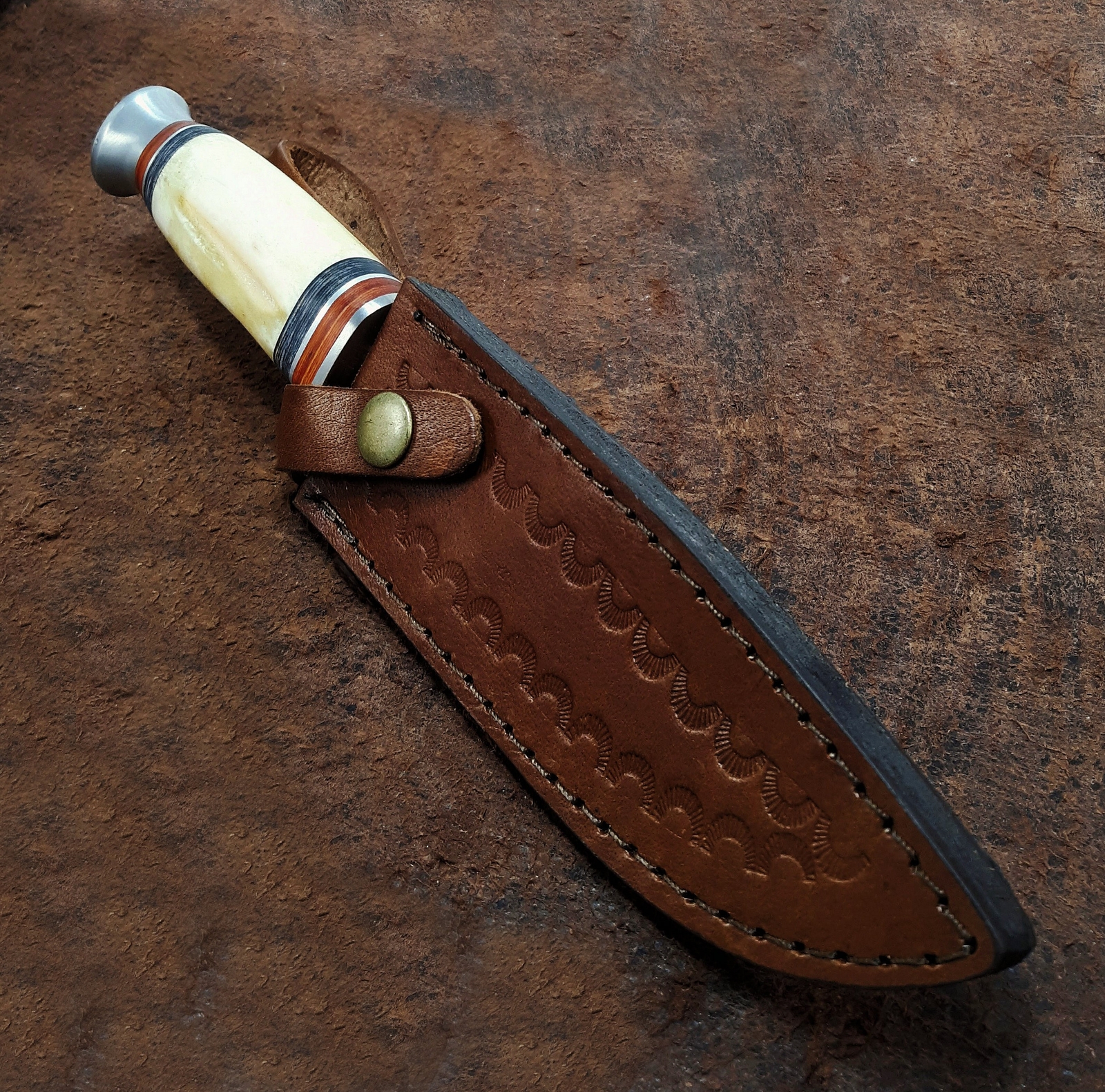 Small 10″ Bone Handle EDC Hunting and Camping Knife w/Leather Sheath