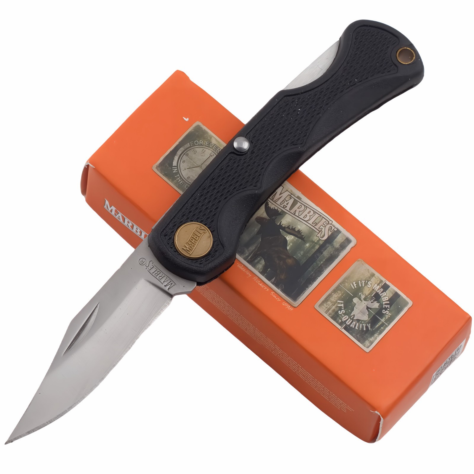 Marbles Black Lockback Folding Pocket Knife MR567 Clip Point Blade