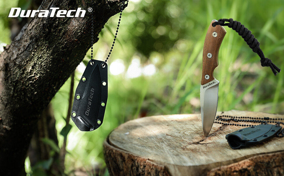 DuraTech 6″ Compact Fixed Blade Neck Knife 3″ Blade EDC Full Tang Molded Sheath