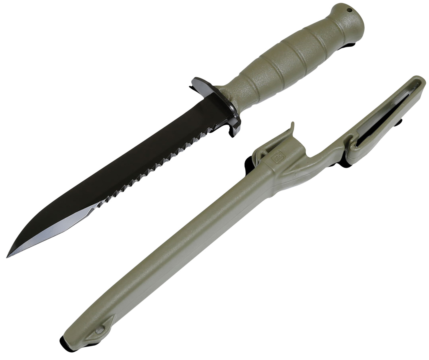 Glock Field 7″ High Carbon Steel Saw Polymer Green Fixed Knife Sheath KF039181