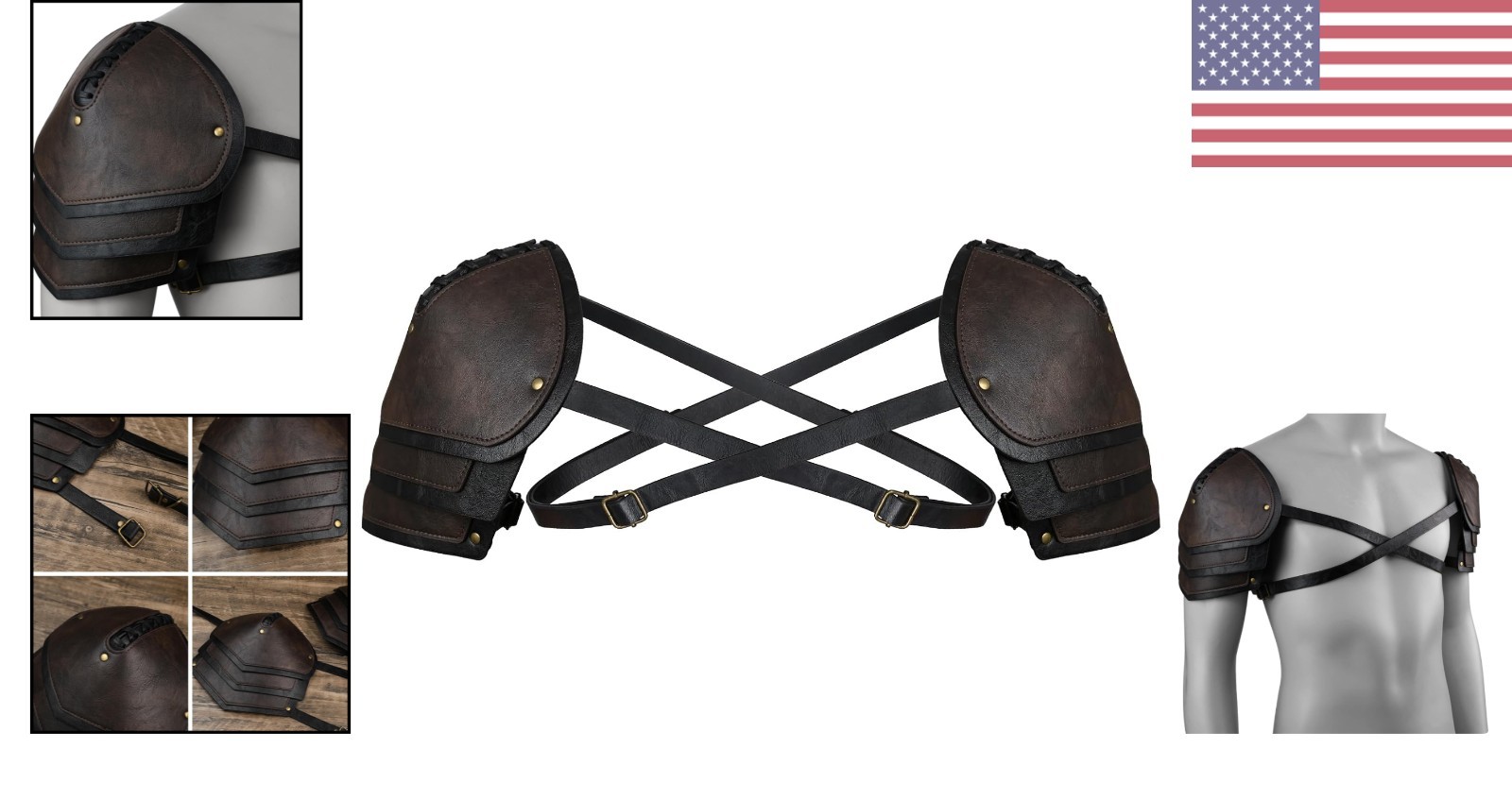 Vintage Mercenary Knight Shoulder Armor – Adjustable Faux Leather Pauldron