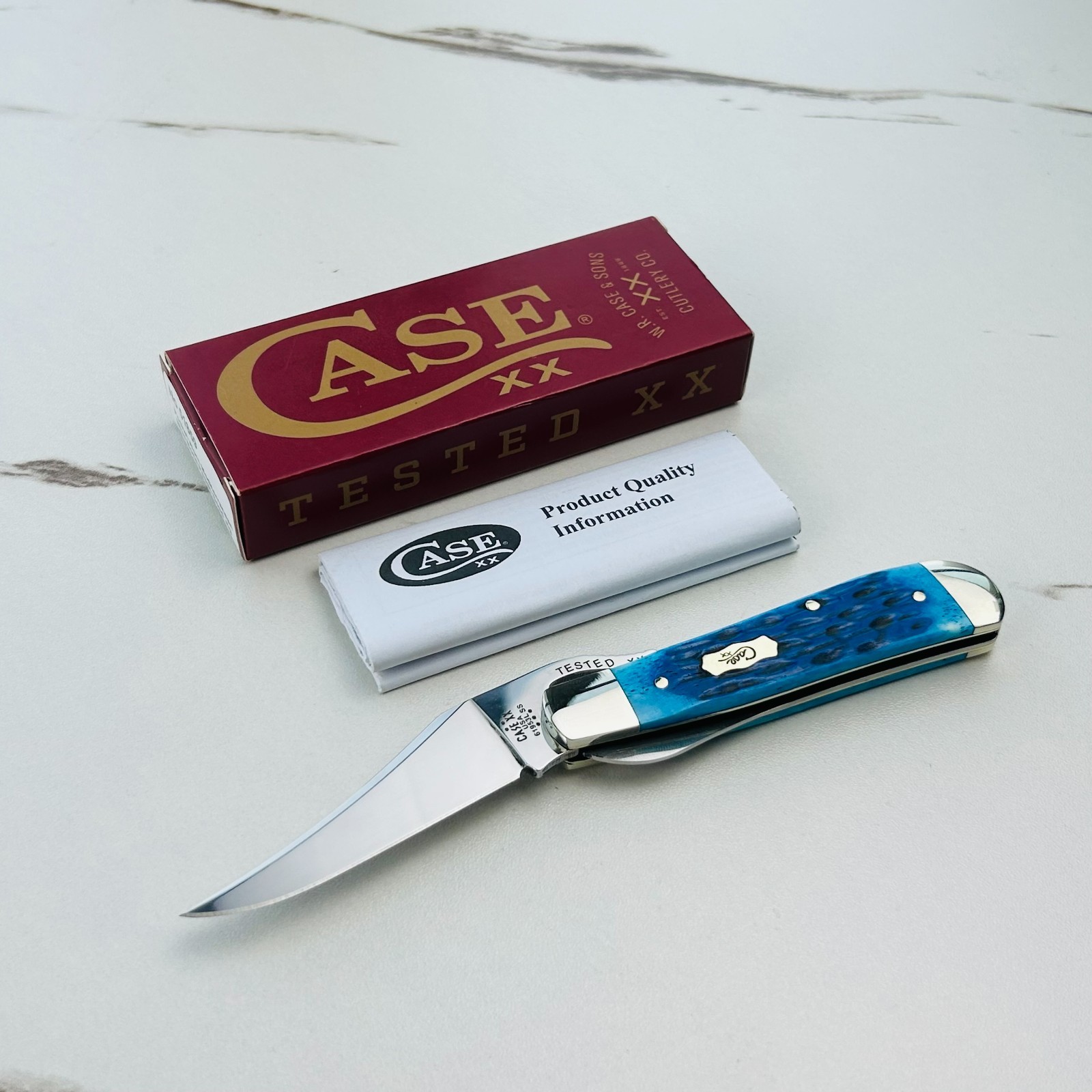 Case xx RussLock Mediterranean Blue Pocket Worn Bone Handle Single Blade 51859