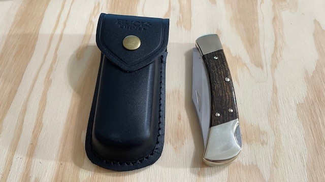 Buck 110USA Ebony WOOD Handle Folding Hunting Knife Lockback W/Leather Sheath-‘