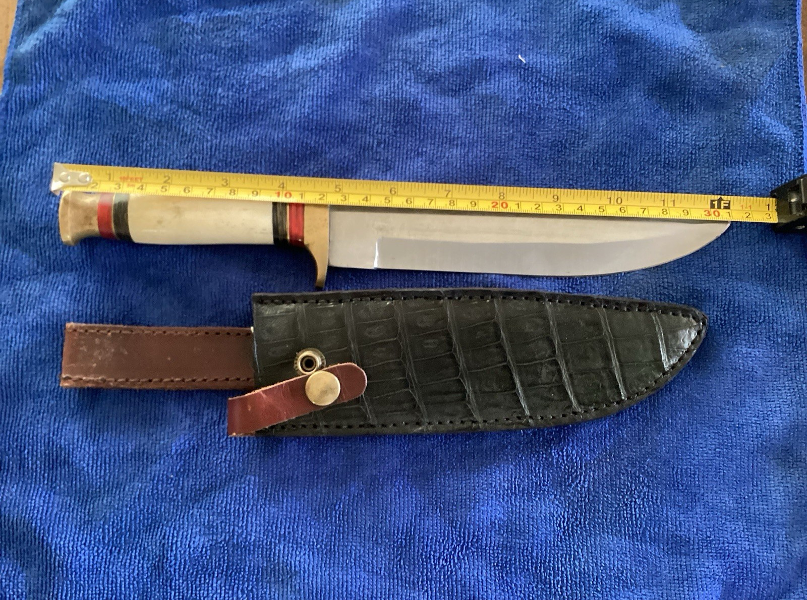 Bowie Knife Clip Point Over 5in Blade Silver Plain Edge with Sheath