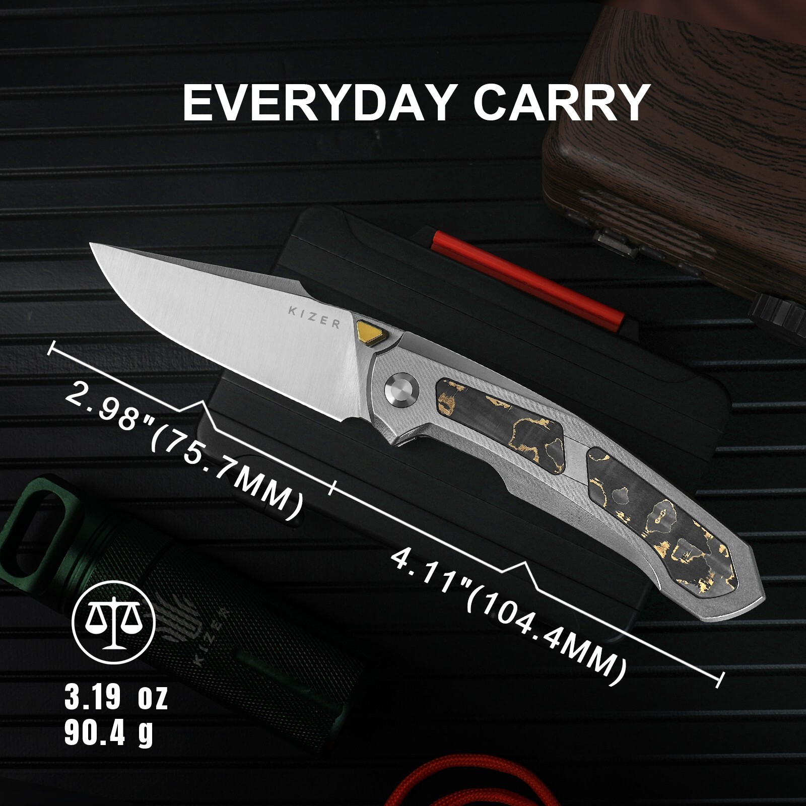 Kizer Feweed Clip Point Folding Pocket Knife Z-Wear PM Blade Titanium Handle