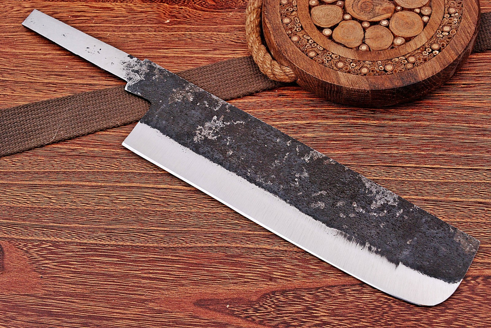 1095 HAND FORGED RAILROAD SPIKE BLANK BLADE MEAT CLEAVER KNIFE AH DAMASCUS -1217