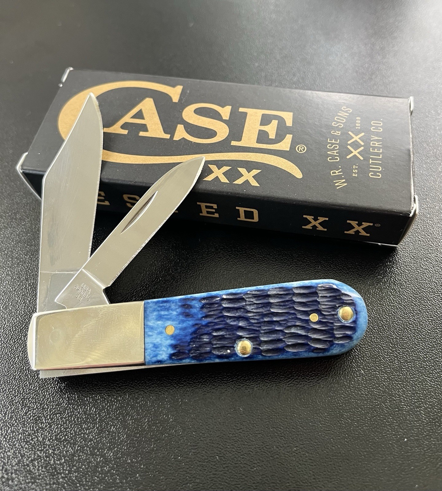 CASE XX USA 2025 NAVY BLUE ROGERS BONE 2 BLADE BARLOW KNIFE 62009 1/2 SS