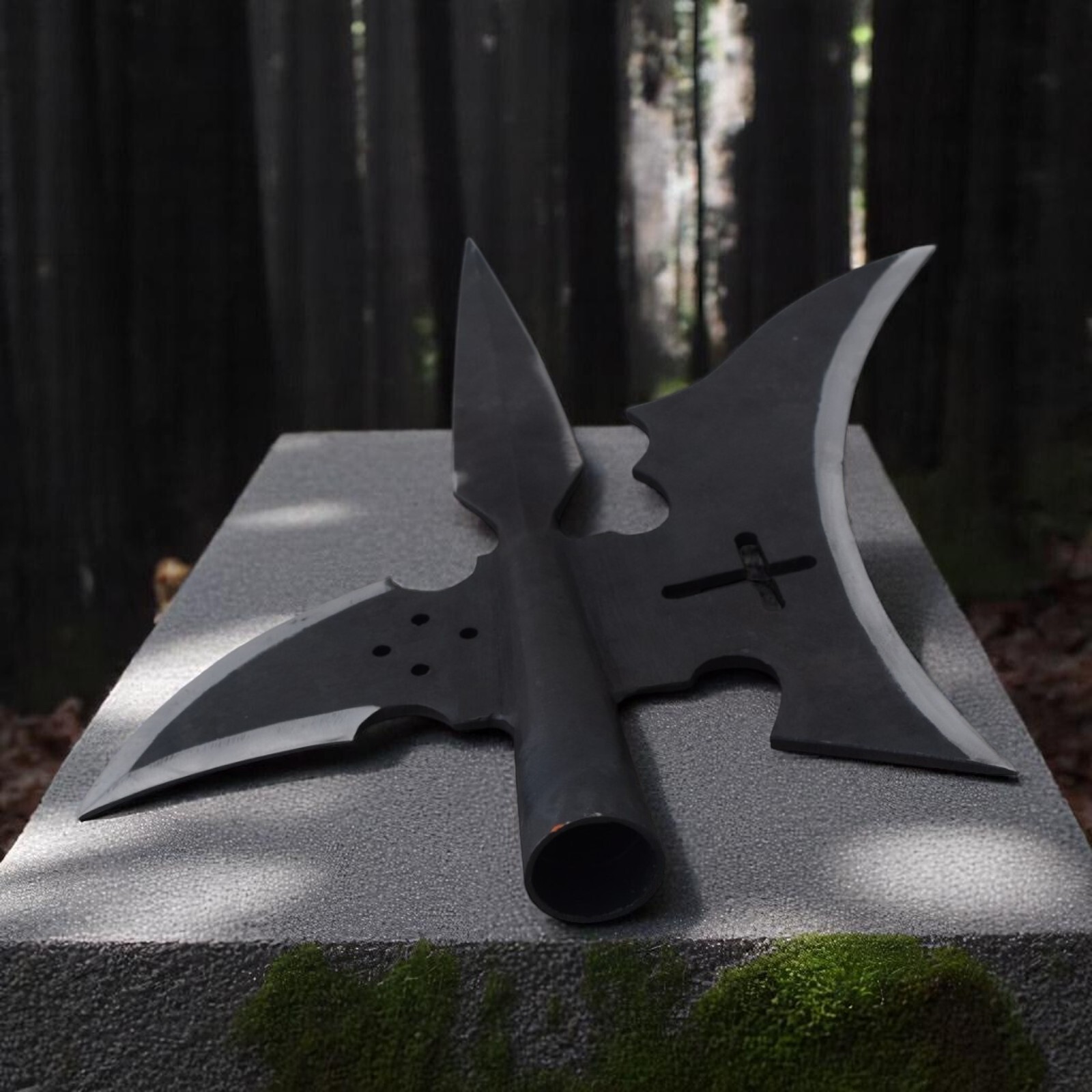 18 Century Hand Forged Medieval Halberd With Cross Design.