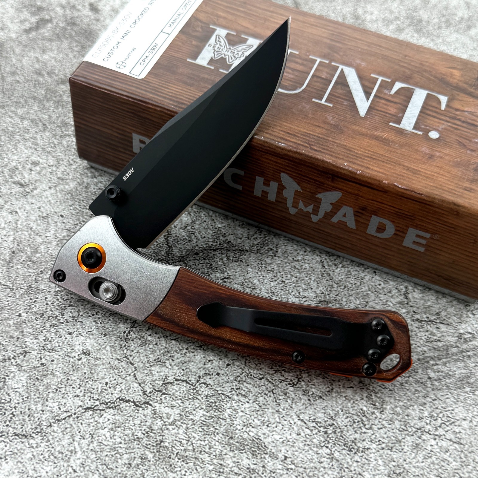 Benchmade 15085-2 Mini Crooked River Gray Aluminum Wood Clip-Point Folding Knife