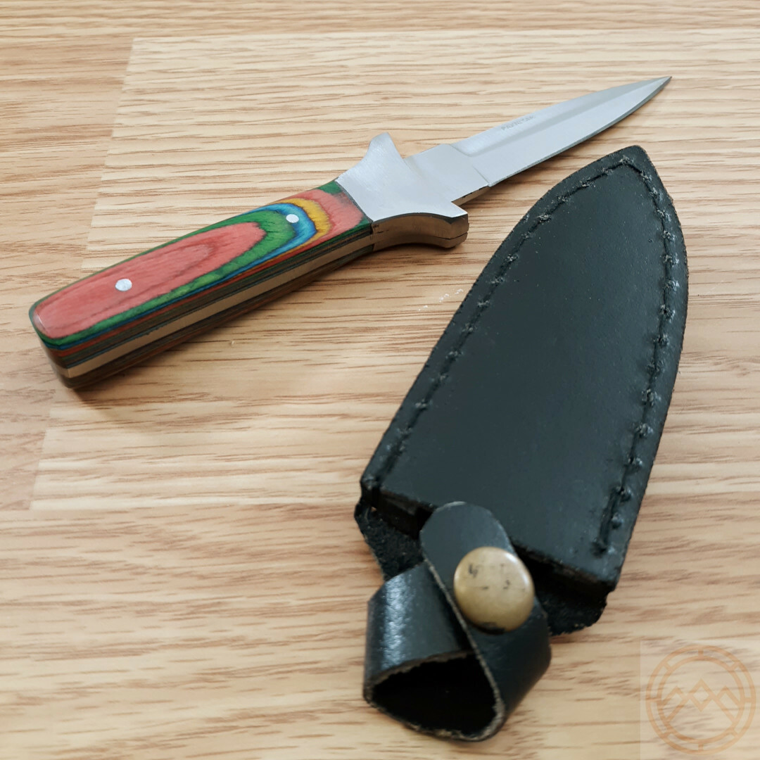 Slim Boot Fixed Knife 3″ Double Edge Stainless Steel Dagger Blade Wood Handle